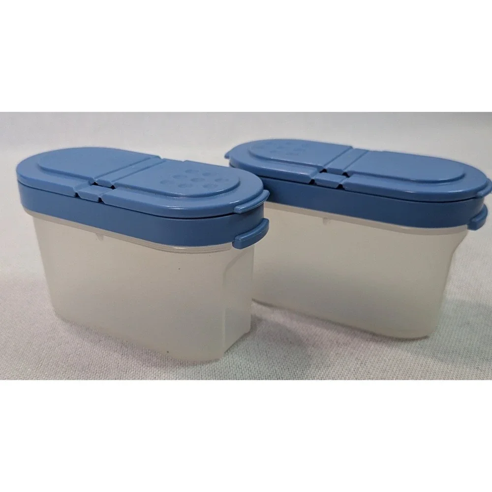 Tupperware Spice Shaker Set of 2 Small Blue Clear Modular Mates Excellent Cond